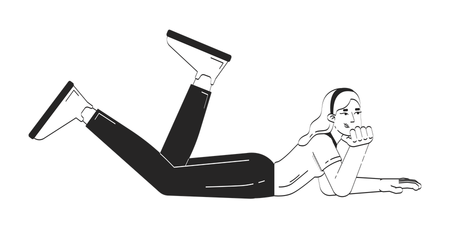 Business Casual blonde Frau auf dem Bauch liegend und denken  Illustration