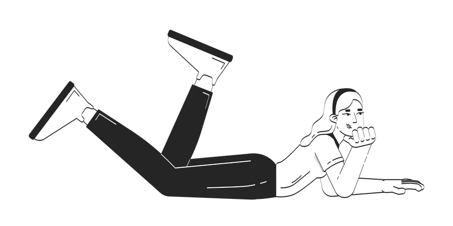 Business Casual blonde Frau auf dem Bauch liegend und denken  Illustration