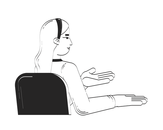 Business casual blonde woman gesturing while seated in chair  Illustration