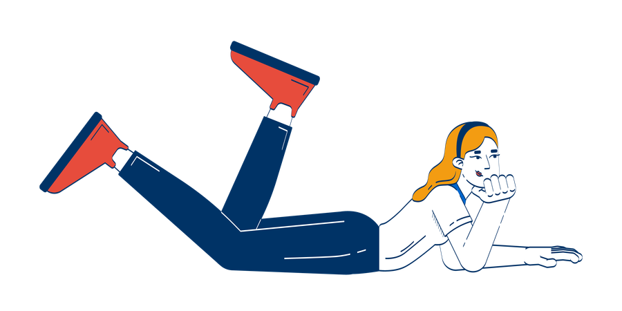 Business casual blonde woman lying on stomach and thinking  Illustration
