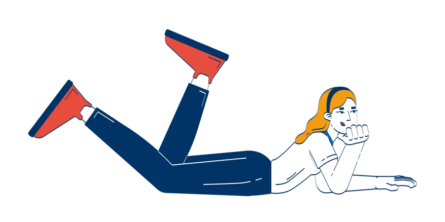 Business casual blonde woman lying on stomach and thinking  Illustration