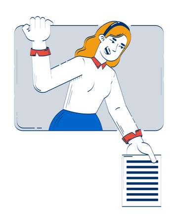 Business casual blonde woman outstretching hand with document  Illustration