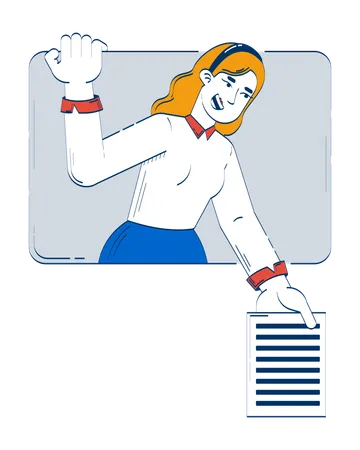 Business casual blonde woman outstretching hand with document  Illustration