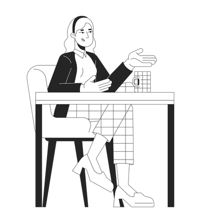 Business Casual blonde Frau sitzt am Schreibtisch mit Kaffeetasse  Illustration