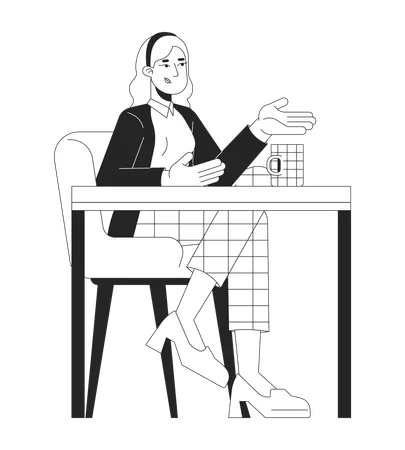 Business Casual blonde Frau sitzt am Schreibtisch mit Kaffeetasse  Illustration