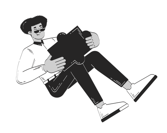 Business casual hispanic man holding large puzzle piece reclining  Illustration