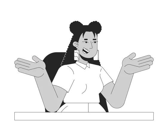 Business casual latina woman shrugging smiling at desk  Illustration