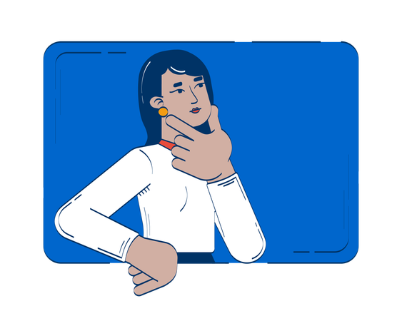 Business casual woman pondering with hand on chin in rectangle  Illustration