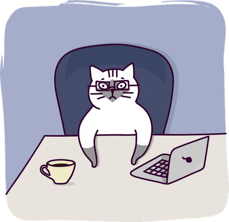 Business cat working on laptop Illustration