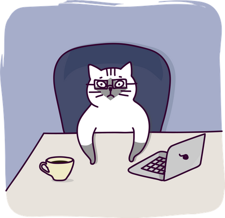 Business cat working on laptop  Illustration