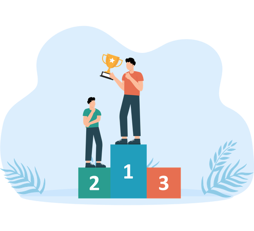 表彰台で勝利を祝う企業  イラスト