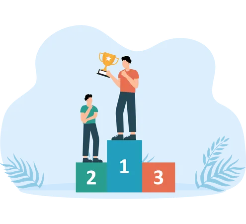 表彰台で勝利を祝う企業  イラスト