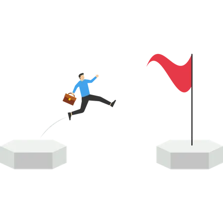 Business Challenge Concept With Businessman Running And Jumping Over Gaps Symbol Of Opportunity Success Ambition And Courage Illustration