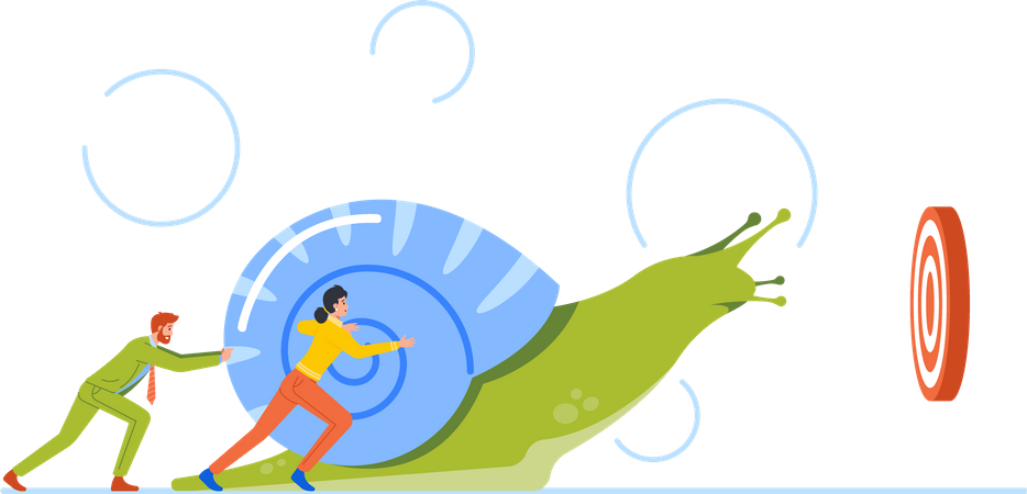 Business Characters Pushing Snail Trying To Reach Target Illustration