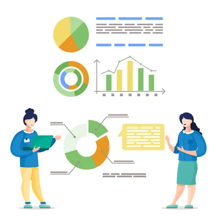 Business co-workers showing graphs and diagrams at board Illustration