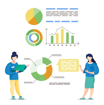 Business co-workers showing graphs and diagrams at board  Illustration