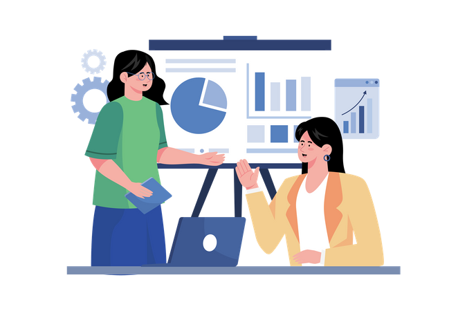 Business coach guiding clients in developing business plans  Illustration