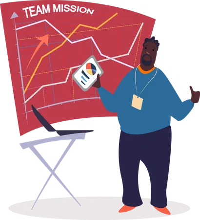 Business Coach with Team Mission Data Whiteboard  Illustration