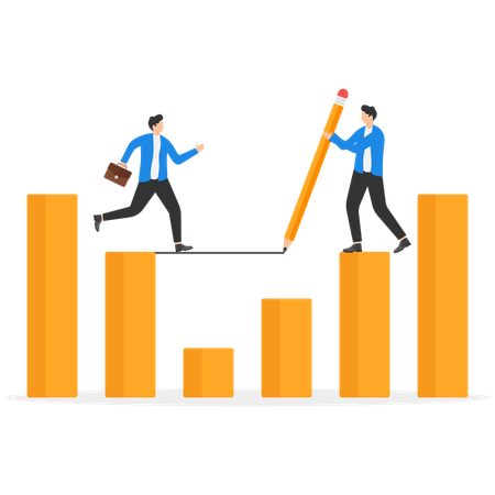 Business coach with business way and helps to overcome economic crisis and recession  Illustration