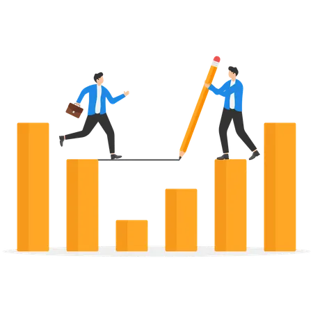 Business coach with business way and helps to overcome economic crisis and recession  Illustration
