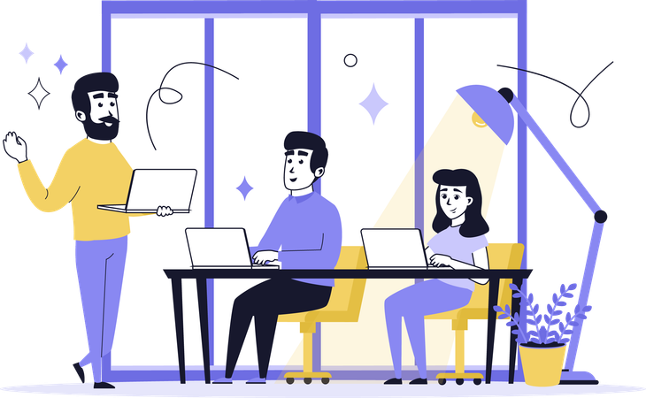 Business colleague working in coworking space  Illustration