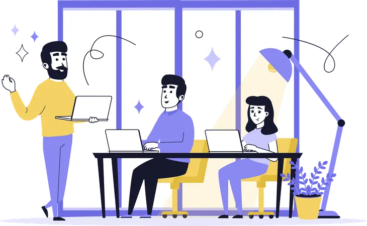 Business colleague working in coworking space  Illustration
