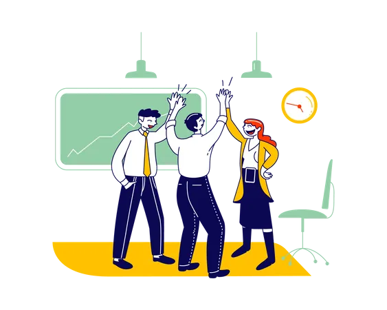 Business Colleagues Giving High-five in Office Illustration