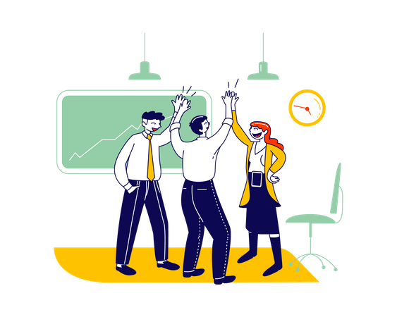 Business Colleagues Giving High-five in Office  Illustration