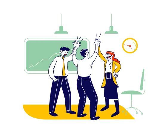 Business Colleagues Giving High-five in Office  Illustration