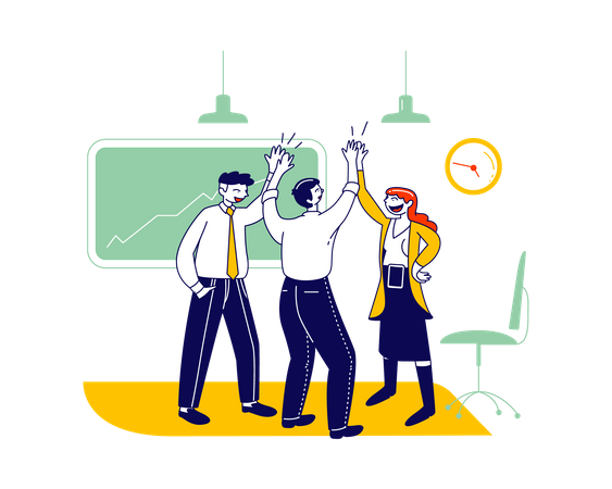 Business Colleagues Giving High-five in Office  Illustration
