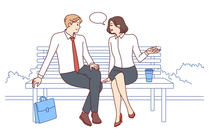 Business colleagues sitting at park bench  Illustration