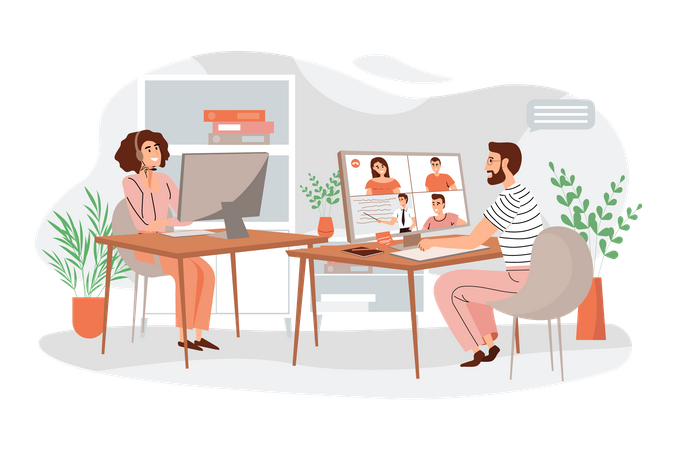 Business collogues working together at office Illustration