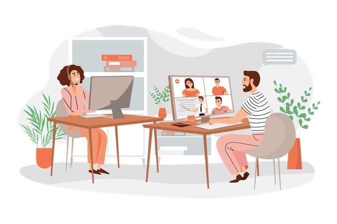 Business collogues working together at office  Illustration