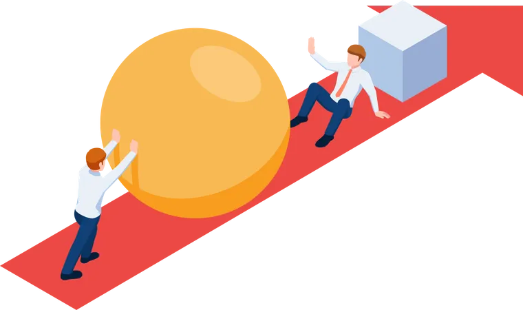 Flat 3 D Isometric Smart Businessman With Sphere Go Faster Than His Rival And Be Able To Eliminate Him Business Competition Concept Illustration