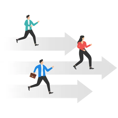 Business Competition Concept Three Business Persons Running On The Arrow To Be A Winner Illustration