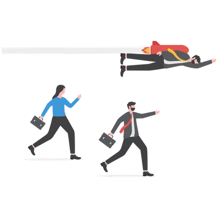 Competitive Advantage To Win Business Competition Innovation Or Creativity For Winning Strategy And Success Concept Smart Businessman With Rocket Booster Lead The Way To Win Business Competition Illustration