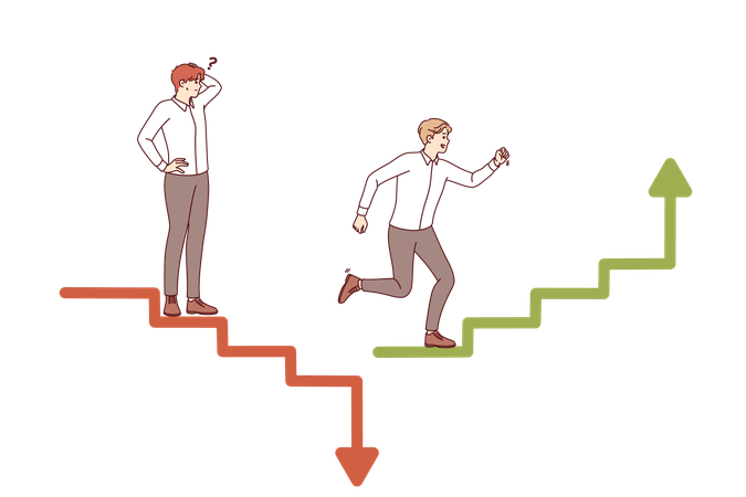 Business competition on investment exchange leads to loss money or receipt profit from competing men  Illustration