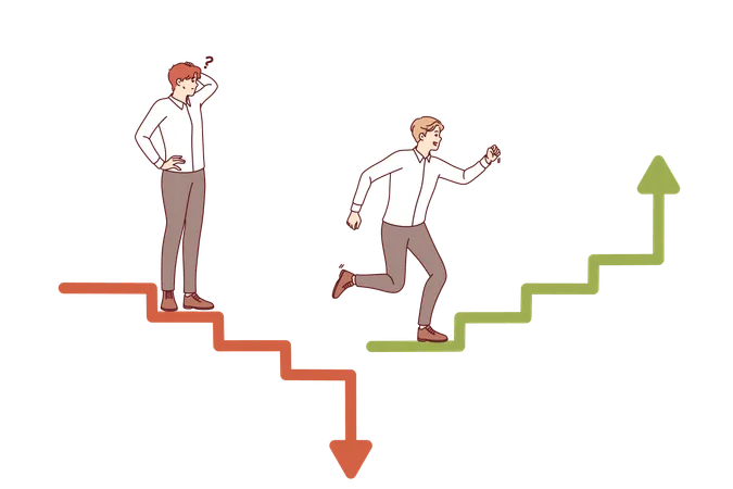 Business competition on investment exchange leads to loss money or receipt profit from competing men  Illustration