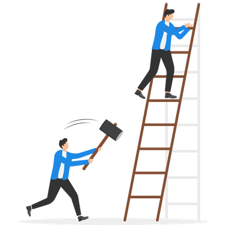 Business competitors making each other fall down from success ladder  Illustration