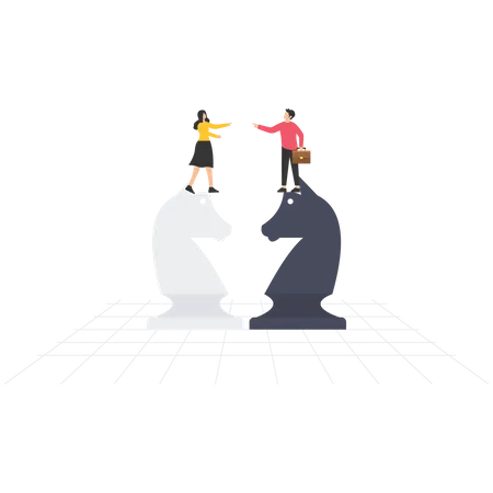 Business competitors playing chess striving for success,  and game concept  Illustration