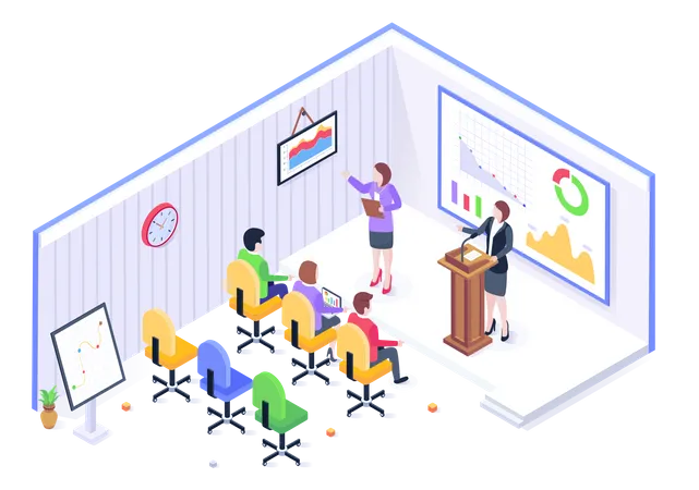 A Modern Isometric Illustration Of Business Conference Illustration