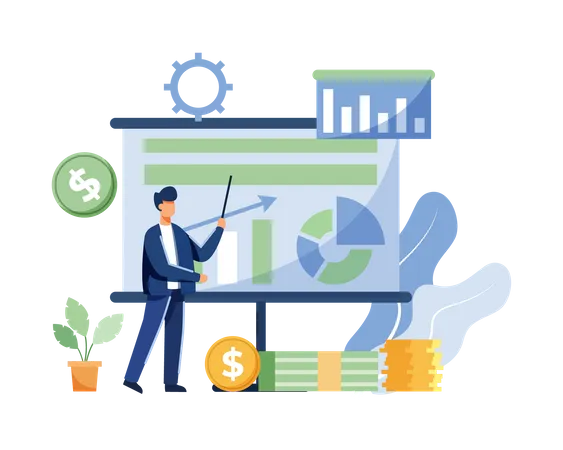 Bundle Businessman And Woman Working With Data Graph And Financial Statements In Cartoon Character Design Flat Vector Illustration Business Finance Concept Illustration
