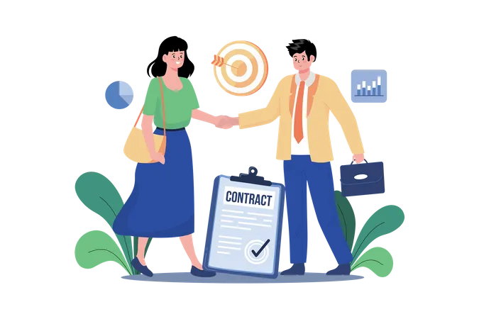 Woman And Man Business Contract Illustration