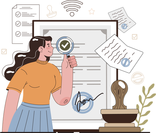 Business contract reviewed by employee  Illustration