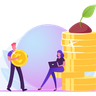 illustrations for man carrying huge gold coin
