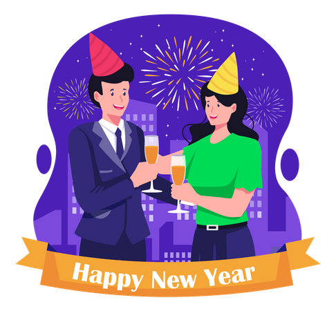 Business Coworker Celebrating New Year Together Illustration
