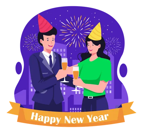 Business Coworker Celebrating New Year Together  Illustration