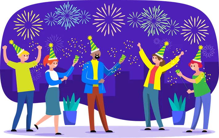 People celebrating New Year  Illustration