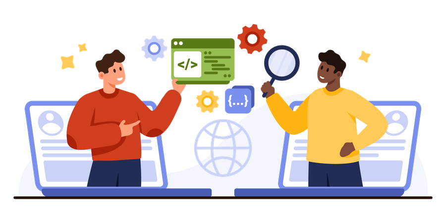 Business coworkers doing online collaboration  Illustration