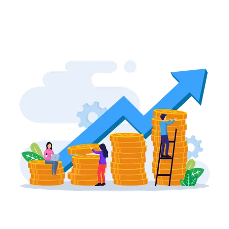 Investment Concept People Watering Money Tree With Coins Increase Financial Investment Profit Vector Illustration Illustration